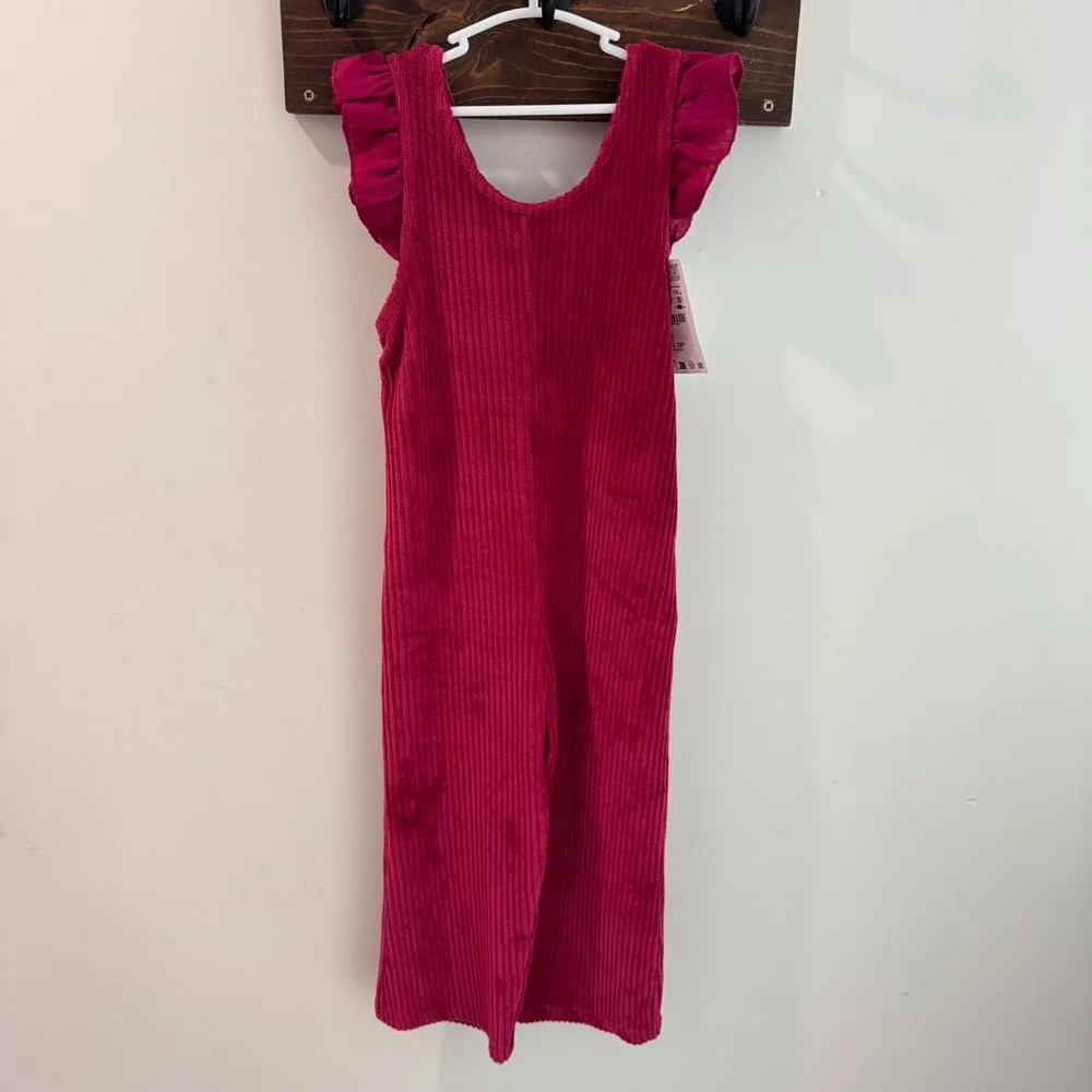 Zara Kids Girls Magenta Corduroy Ruffle Sleeve Jumpsuit Size 4-5 110cm NWT